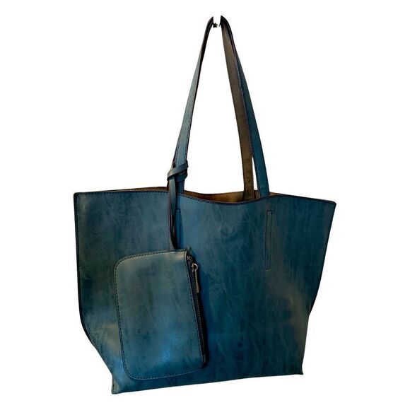 Faux Leather Unconstructed Large Open Top Tote/Top Handle Shoulder Bag for Women - Picture 2 of 8